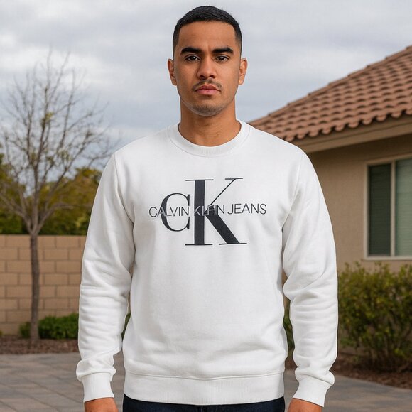 Calvin Klein Men’s Classic Monogram Logo Crewneck Fleece Sweatshirt, Size XL - Picture 1 of 3